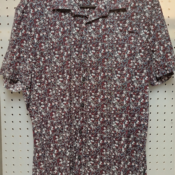 Perry Ellis Maroon and White Floral Shirt - Picture 1 of 2